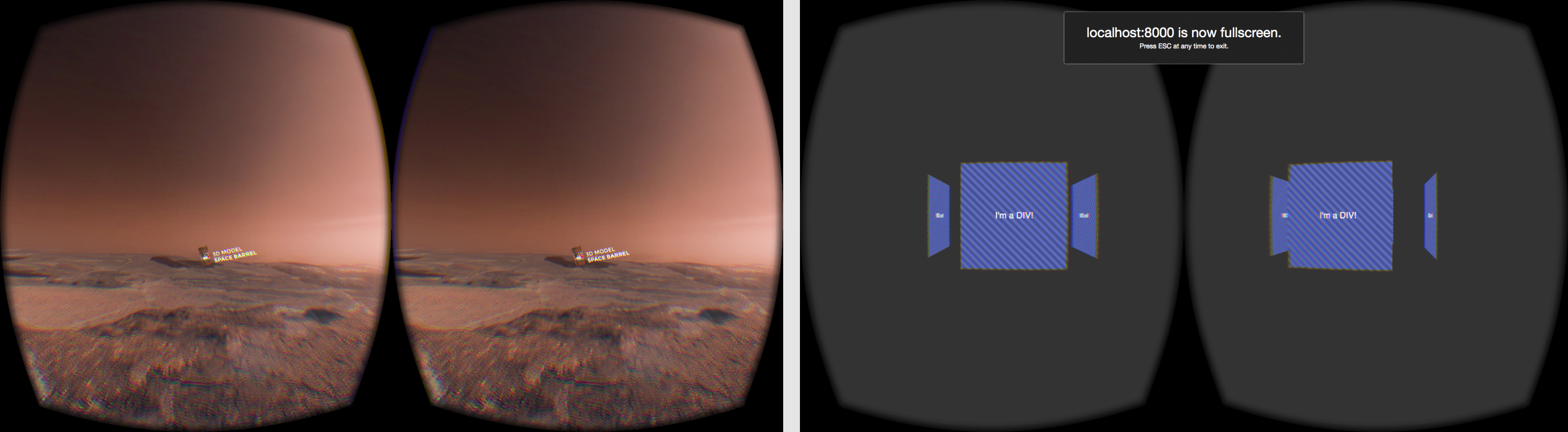 Early CSS-VR experiments showing s rendering into the Oculus Rift headset